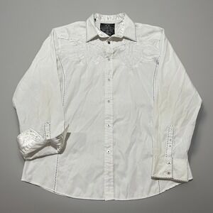 Y2K Roar Mens White Heavy Embroidered Western Grunge Button Up Shirt 2XL